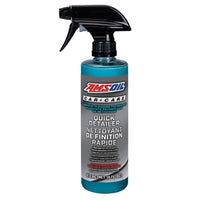Bottle of AMSOIL Car Care Quick Detailer can be used on motorcycles  on a white background