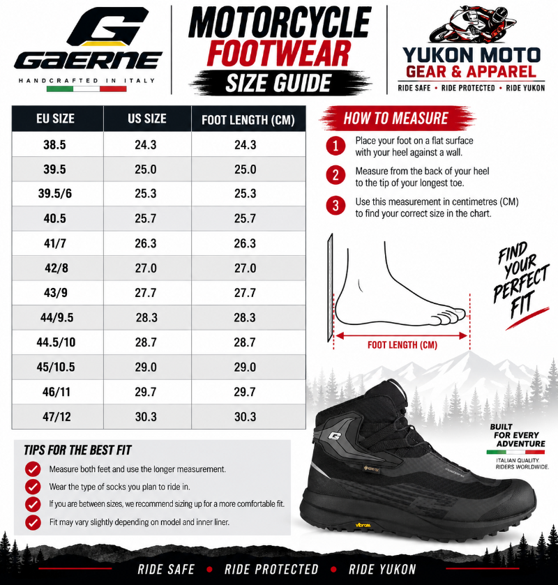 Gaerne  G_XENON GORE-TEX Men’s Motorcycle Shoes Canada Size Chart