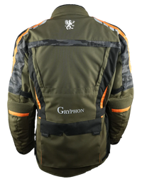 Green and black jacket with orange accents and Gryphon logo on a white background