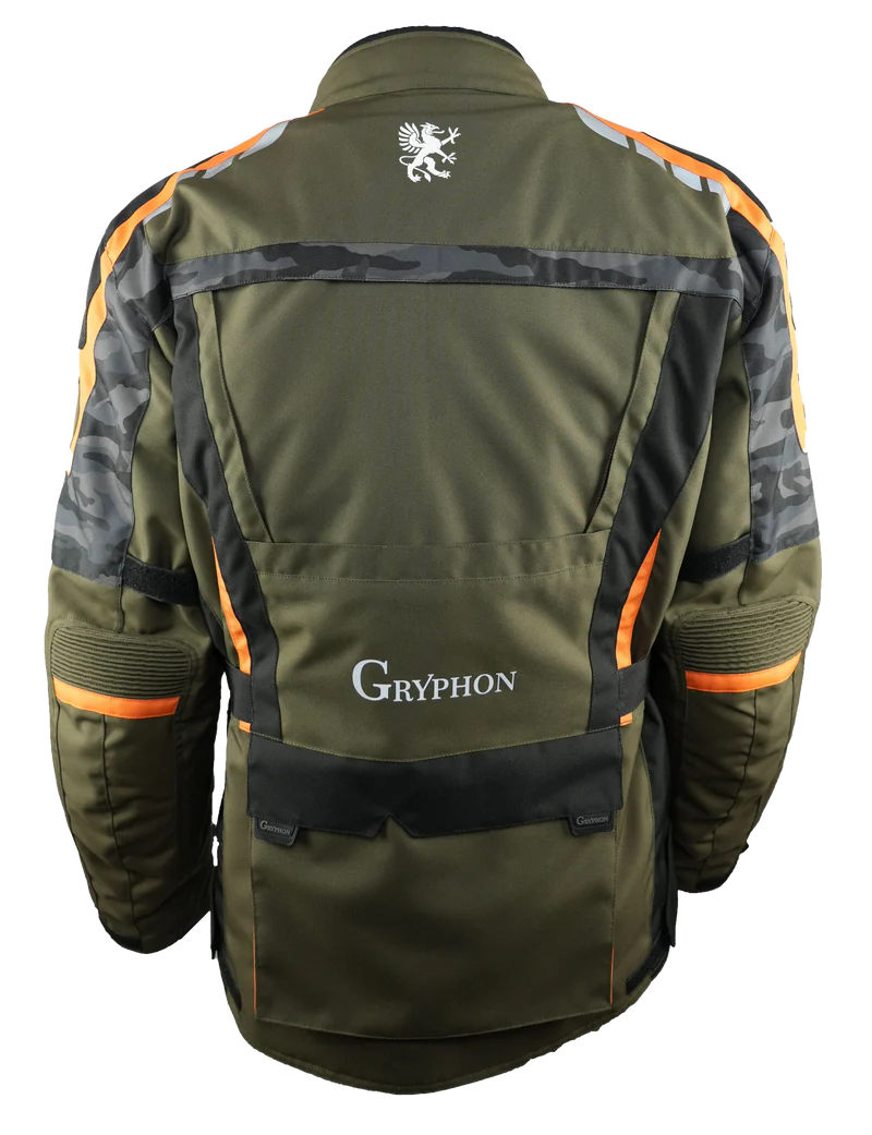 Green and black jacket with orange accents and Gryphon logo on a white background