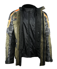 Multicolored jacket with black interior on a white background