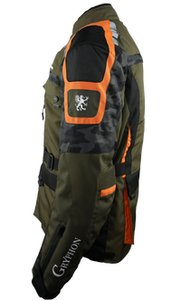Green and black jacket with orange accents and Gryphon logo on a white background