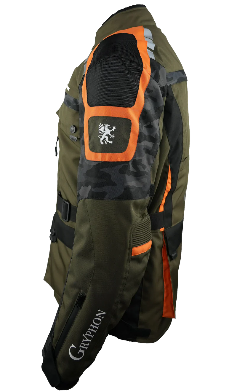 Green and black jacket with orange accents and Gryphon logo on a white background