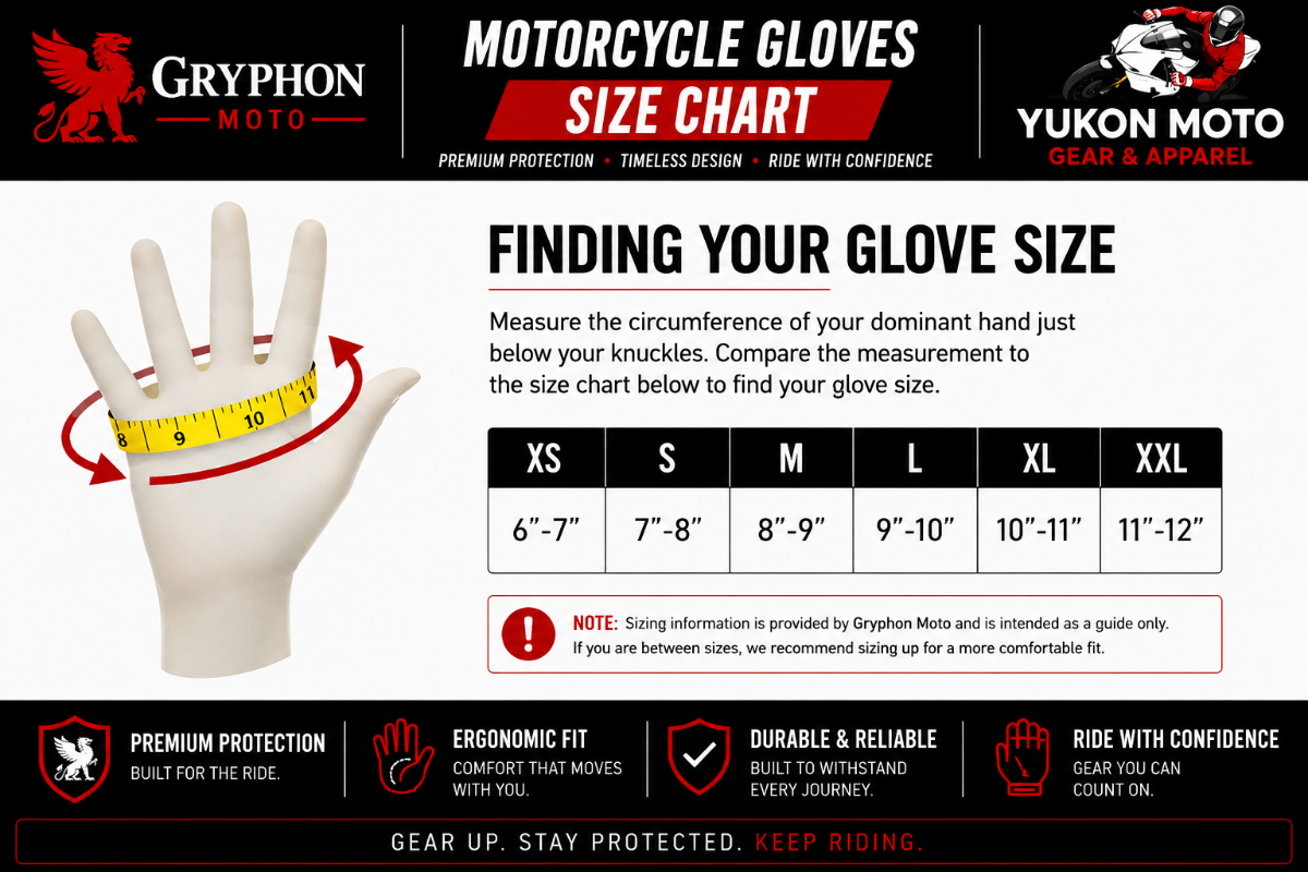 Gryphon TOFINO Cold Weather Waterproof Motorcycle Gloves Canada Size Chart