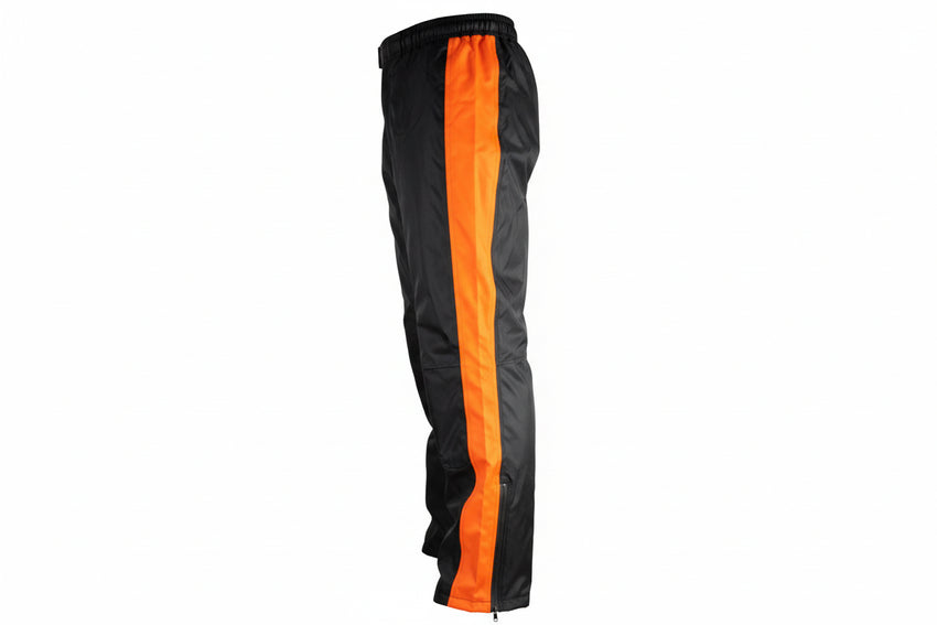 Gryphon Coastal Black and orange motorcycle Rain Pants on a white background