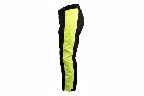 Gryphon Coastal Black and yellow striped motorcycle rain pants pants on a white background