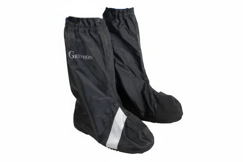 Pair of black gaiters with a Gryphon brand logo on a white background