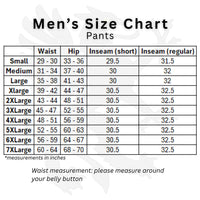 Gryphon Men's motorcycle Pants Chart in inches