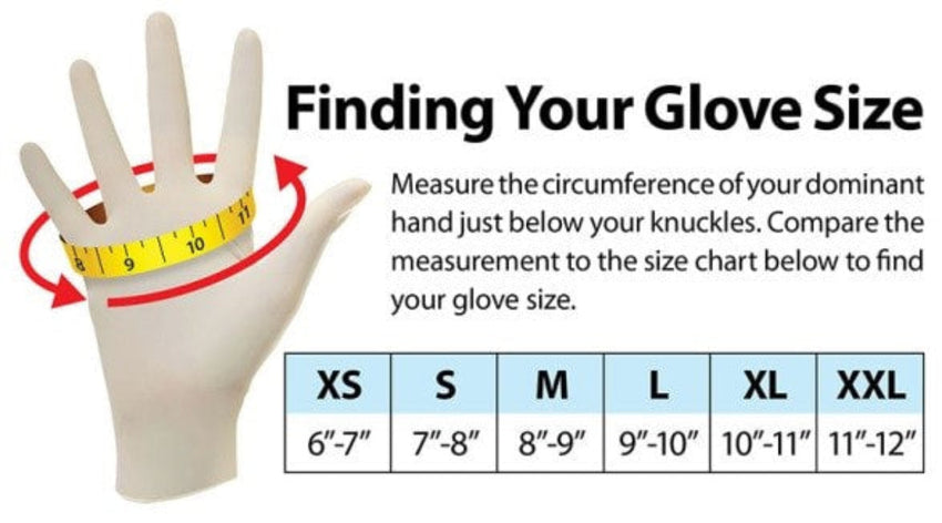 Gryphon Motorcycle Gloves size Chart with measurements in inches