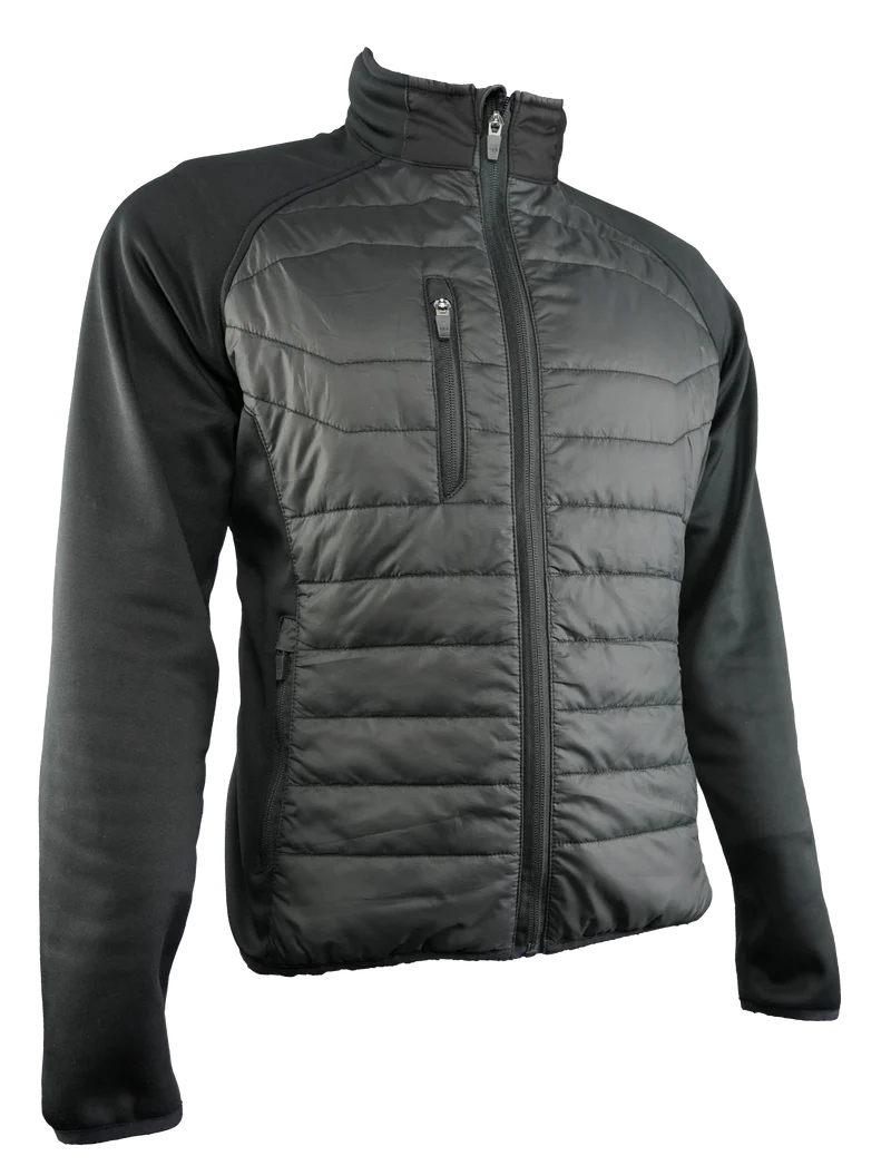 Black puffer jacket on a white background