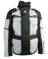 Black and gray jacket with visible branding on a white background
