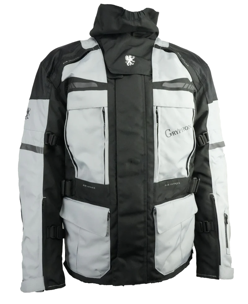 Black and gray jacket with visible branding on a white background