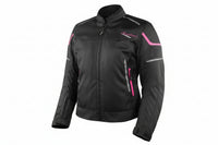 A black and pink Gryphon women's AQUA AIR Mesh Jacket with high-flow mesh on the front and back, featuring reflective safety elements and high-quality YKK zippers.