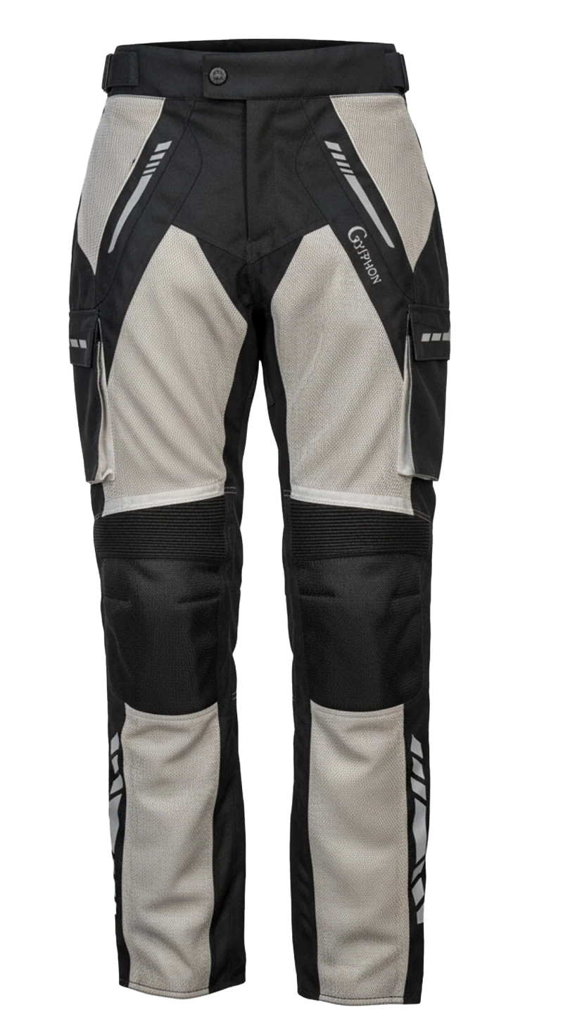 A pair of Gryphon Women's HI-FLO Mesh Pants with vented armor and high airflow mesh panels, displayed against a white background.