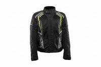 Gryphon Women's TORQUE Mesh Transition Jacket Black and gray motorcycle jacket with hiviz accents on a white background