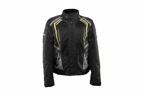 Gryphon Women's TORQUE Mesh Transition Jacket Black and gray motorcycle jacket with hiviz accents on a white background