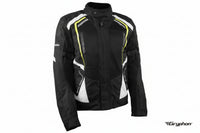 Gryphon Women's TORQUE Mesh Transition Jacket Black motorcycle jacket with white and hiviz accents on a white background