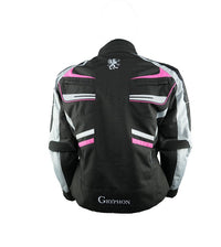 Gryphon Women's TWISTED SISTERS Waterproof Jacket in Black with Pink and grey accents with reflective areas on a white background