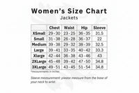 Gryphon Women's size chart for jackets with measurements in inches.