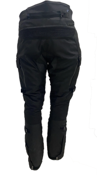 Black motorcycle pants on a white background
