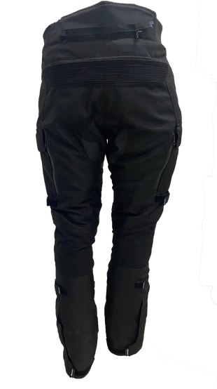 Black motorcycle pants on a white background
