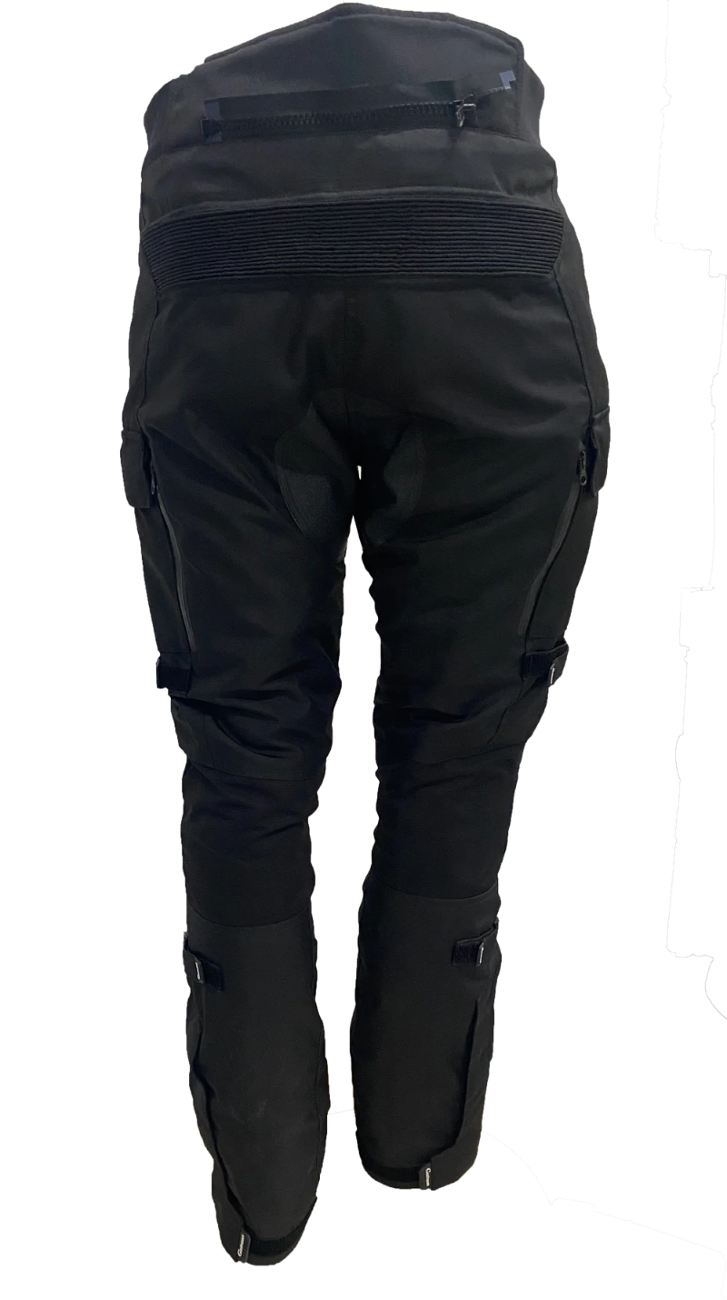 Black motorcycle pants on a white background