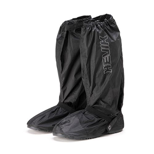 Black motorcycle boot or shoe covers for rain gear with "Hevik" brand logo on a white background