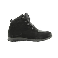 Black high-top sneaker with brand logo on a white background