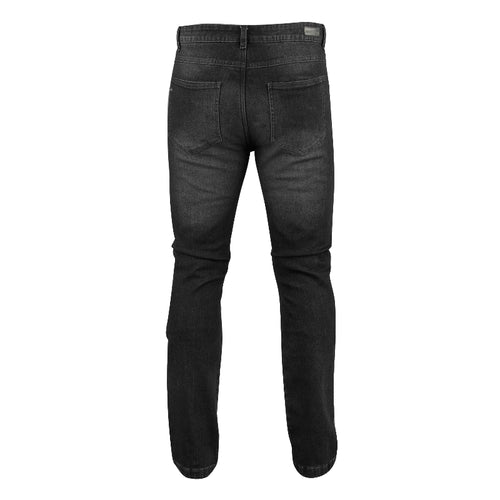 Joe Rocket Mission 2 black men’s motorcycle riding jeans with two rear pockets and a slim straight-leg fit, back view.