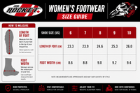 Women's footwear size guide with Joe Rocket branding
