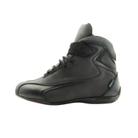 Black motorcycle boot on a white background