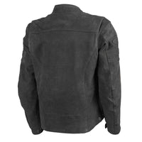 Black Joe Rocket Classis92 leather jacket back side with a Joe Rocket logo on arm on a white background