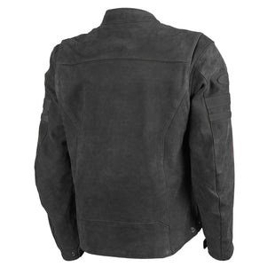 Black Joe Rocket Classis92 leather jacket back side with a Joe Rocket logo on arm on a white background