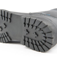 Close-up of the Joe Rocket Iron Age Waterproof Motorcycle Cruiser Boot outsole featuring a deep-lug rubber tread pattern designed for enhanced grip, stability, and durability. The rugged sole provides dependable traction on wet roads, gravel, and uneven surfaces for cruiser, touring, and everyday motorcycle riding.