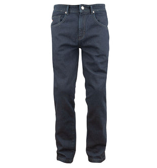 A pair of blue Joe Rocket Speedmaster Dyneema motorcycle jeans with knee protectors and a mid-rise waist.