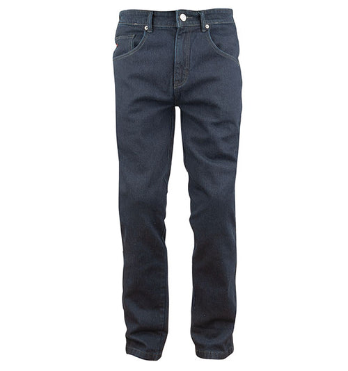 A pair of blue Joe Rocket Speedmaster Dyneema motorcycle jeans with knee protectors and a mid-rise waist.
