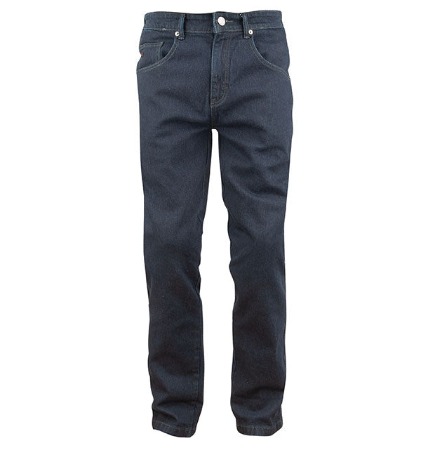 A pair of blue Joe Rocket Speedmaster Dyneema motorcycle jeans with knee protectors and a mid-rise waist.
