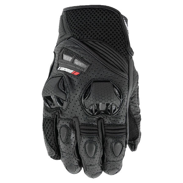 A black Joe Rocket Men's SPEEDMASTER Air Leather/Mesh Short Glove featuring a combination leather and mesh outer shell with reinforced leather palm, knuckle protectors, and a hook and loop cuff closure.
