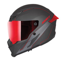 A black Joe Rocket RKT 240 full face helmet with red accents and a clear cut, anti-scratch and UV resistant face shield.