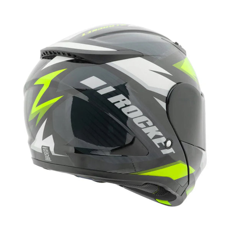 Motorcycle helmet with 'Hi Rocket' branding on a white background