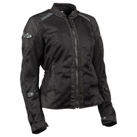 A Joe Rocket women's black mesh jacket with a mandarin collar, zippered front, and sleeve adjusters.