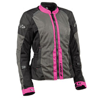 A Joe Rocket women's black grey and pink mesh jacket with a mandarin collar, zippered front, and sleeve adjusters.