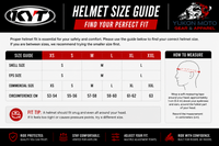Helmet size guide for OKYT helmets with measurement instructions and brand logos.