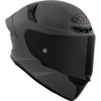 KYT TT-Revo full-face motorcycle helmet in Matte Grey featuring a dark smoke visor, lightweight aerodynamic shell, advanced ventilation system, and race-inspired styling. DOT and ECE certified sport bike helmet engineered for superior comfort, protection, and performance on the street and track.