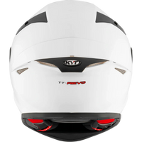 White motorcycle helmet with black and red accents on a white background