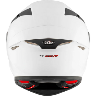 White motorcycle helmet with black and red accents on a white background