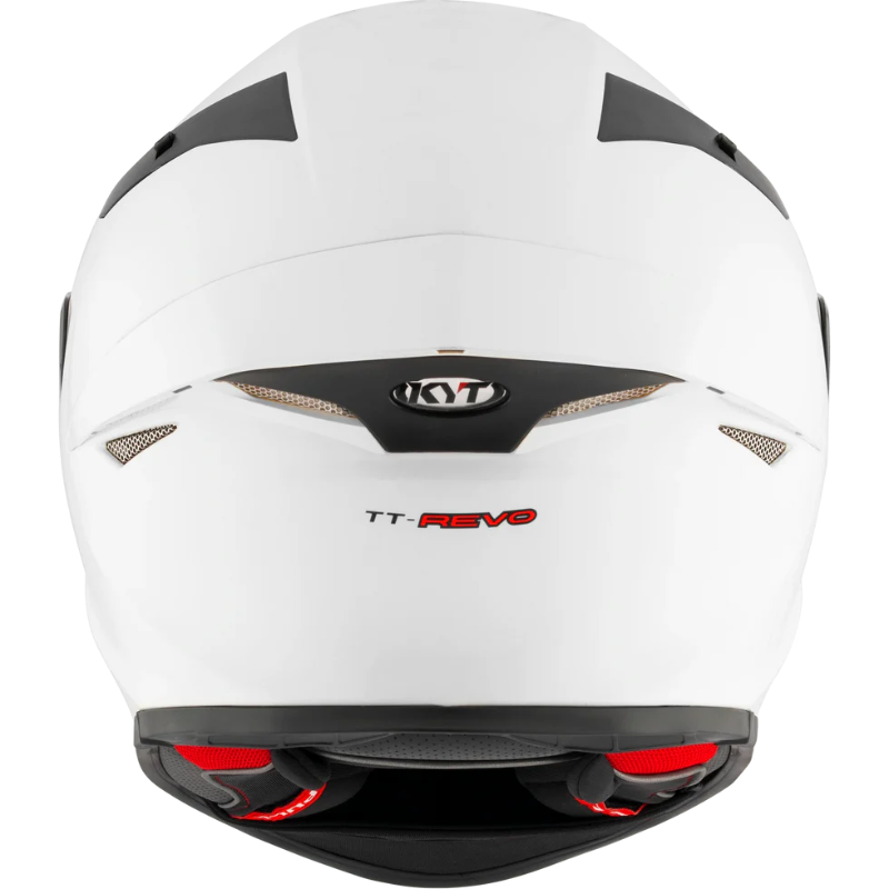 White motorcycle helmet with black and red accents on a white background