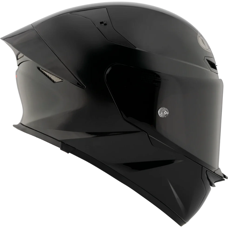 KYT TT-Revo full-face motorcycle helmet in Matte Black featuring a dark smoke visor, lightweight aerodynamic shell, advanced ventilation system, and race-inspired styling. DOT and ECE certified sport bike helmet engineered for superior comfort, protection, and performance on the street and track.