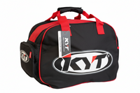 Black and red duffel bag with a visible brand logo on a white background