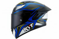 KYT NZ Race Helmet in Blue with white, yellow and black accents on a white background